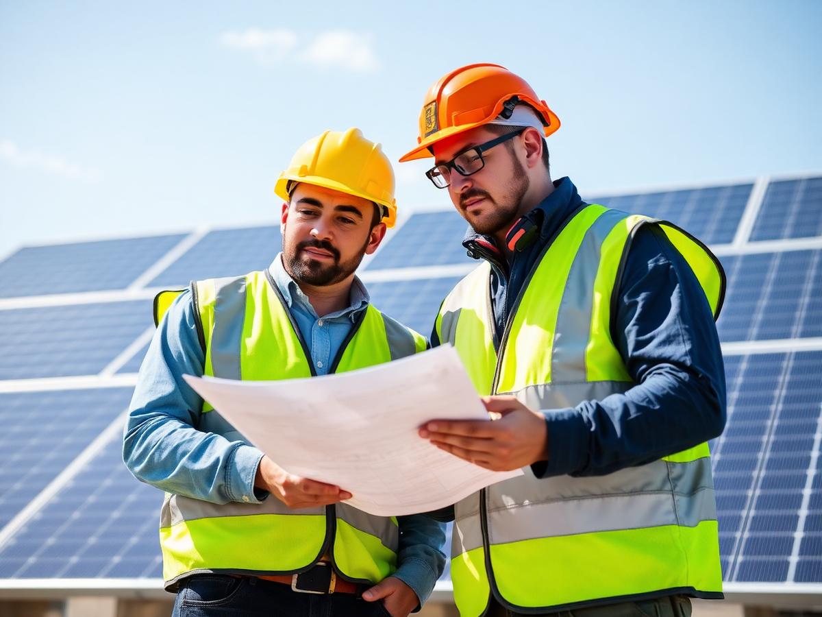 ClearGreenChoice engineers reviewing a solar installation plan on site